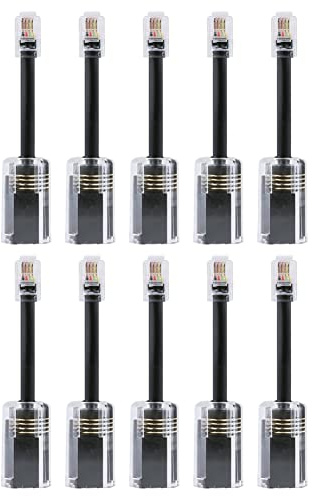 Puthernm 10-Teiliges Telefonkabel-EntwirrgeräT RJ9 4P4C 360 Grad VerläNgertes, Drehbares Anti-T-Schwarzes Telefonkabel-Festnetzkabel