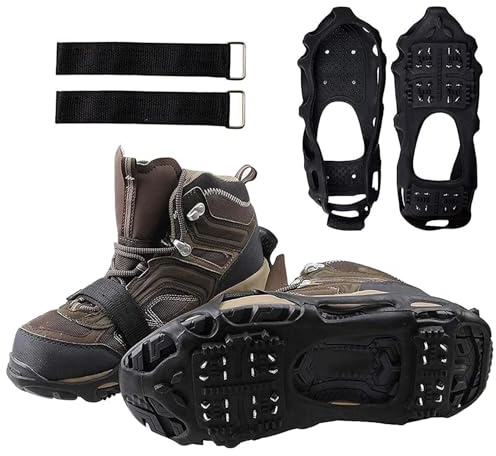 Eisstollen Anti-Rutsch mit Riemen – Schnee-Eisschuh-Stollen 24 Zähne, für Bergsteigen, Wandern, Angeln, Rucksackreisen, Herren, Damen, Erwachsene, Teenager