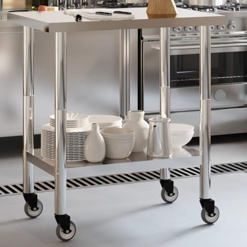 Mangloder Edelstahl Küchen-Arbeitstisch mit Rollen 82,5x55x85 cm, tragfähig, flexibel, mit Ablage, ideal für Gastronomie, Restaurant, Catering, Imbiss, Bar, Küche, Lagerung und Hygiene