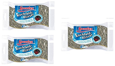 Spontex Kochfeld-Blitzer - Glaskeramik reiniger - für Glaskeramik und andere empfindeliche Oberflächen - mit Reinigungs- & Scheuerseite - 3er Pack