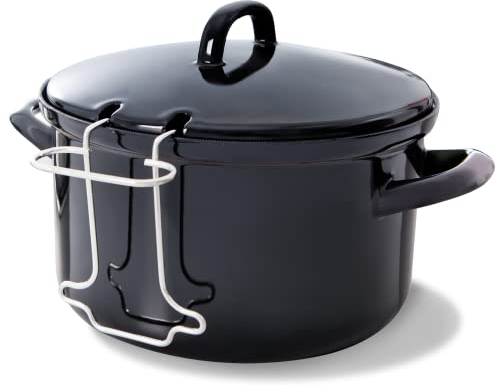 BK Fortalit Emaillierter Stahl Induktionskompatibel 24cm/3L Fritteuse Bratentopf mit Deckel, spülmaschinenfest, PFAS-frei, Schwarz