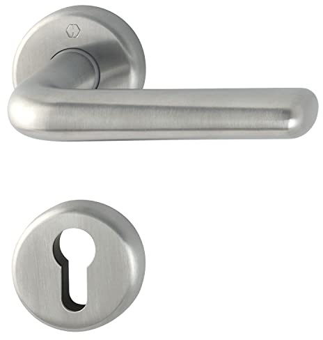 HOPPE 3075219 Drückergarnitur Helsingborg mit Rosetten PZ (Profilzylinder), Edelstahl matt