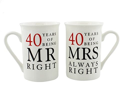 Pair Of Boxed 40 Years Of Being Mr Right & Mrs Always Right Mugs WG67740