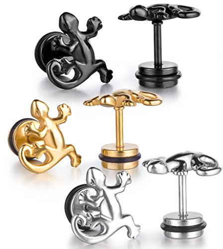 Feilok 3 Paare Unisex Tragus Ohr Helix Cartilage Piercing Stecker Ohrring Eidechse Gecko Echse Ohrstecker Ohrringe