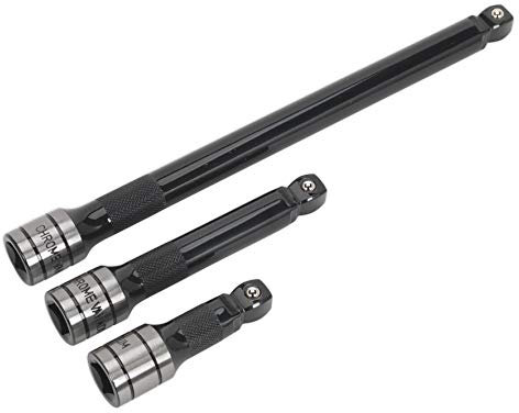 Sealey AK7692 3 Piece 1/2-inch Sq Drive Wobble/Rigid Extension Bar Set Black Series, Silver