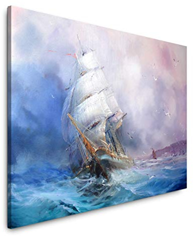 Paul Sinus Art Gemälde mit Segelschiff 100 x 70 cm Inspirierende Fotokunst in Museums-Qualität für Ihr Zuhause als Wandbild auf Leinwand in