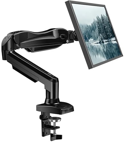HUANUO Single Monitor Arm Desk Mount for 13 to 32 inch Screens, Tool Free Height Adjustable Monitor Stand with Tilt Swivel Rotate, 75 & 100mm VESA Mount, Load 19.8 lbs, C-clamp & Grommet Options