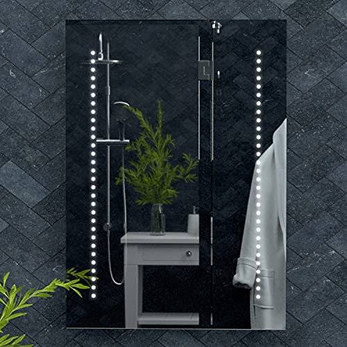 Illuminated Bathroom Mirror with LED Lights 600x800mm IP44 Rated - Tannon Heated Bathroom Mirror with Lights, Demister Pads and Light Sensor, Rotatable Illuminated Wall-Mounted Vanity Mirrors