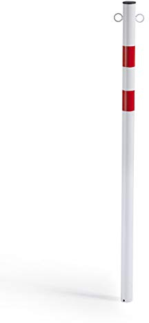 ANDRYS – Paletto Segnaletico con Adesivi Rossi Catarifrangenti, Con Anelli per Catena, da Cementare, con Tubo in Pvc Nero, in Acciaio, Colore Bianco e Rosso, Dimensioni 6 x 120 cm, Diametro 4.8 cm