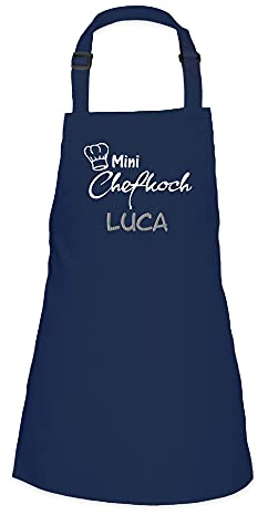 Wolimbo Kinder-Kochschürze - personalisierte Koch-Schürze mit Name - verstellbares Nackenband - individuelle Back-Schürze mit Wunsch Motiv/Name - Navy