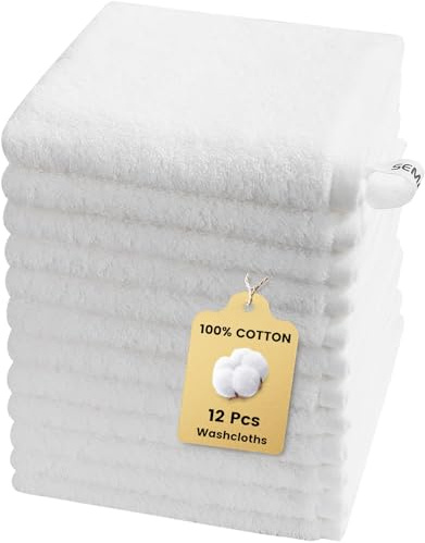 SEMAXE Waschlappen 12er-Set, 33 × 33 cm, 100% Baumwolle, Weiß | OEKO-TEX STANDARD 100, weich, saugfähig, hautfreundlich, pflegeleicht, maschinenwaschbar – Aufhängeschlaufe und Geschenkbox