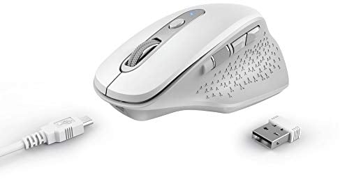 Trust Ozaa Rechargeable Wireless Mouse, 800-2400 DPI, 6 Buttons, Silent Left and Right Buttons, Plug and Play USB Receiver, 10m Range, Ergonomic Mouse for PC, Computer, Desktop, Laptop, Mac - White