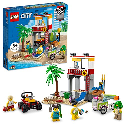 LEGO City Beach Lifeguard Station 60328 Building Kit for Ages 5+, with 4 Minifigures and Crab and Turtle Figures (211 Pieces)