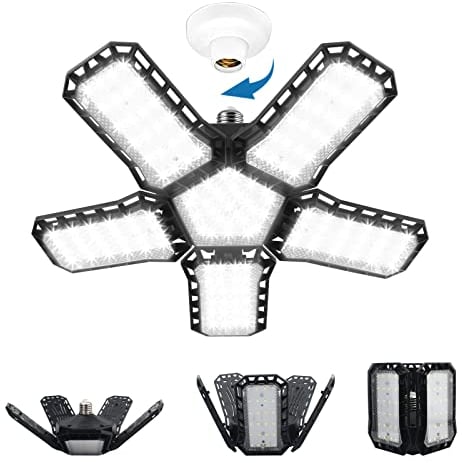 CREATESTAR 120W Werkstattlampe LED Deckenleuchte, 12000 Lumens LED Garagenleuchte mit 5 Justierbaren Austauschbare Verkleidungen E26/E27 Werkstattbeleuchtung für Billard-Salon,Lager,Garage,Turnhalle