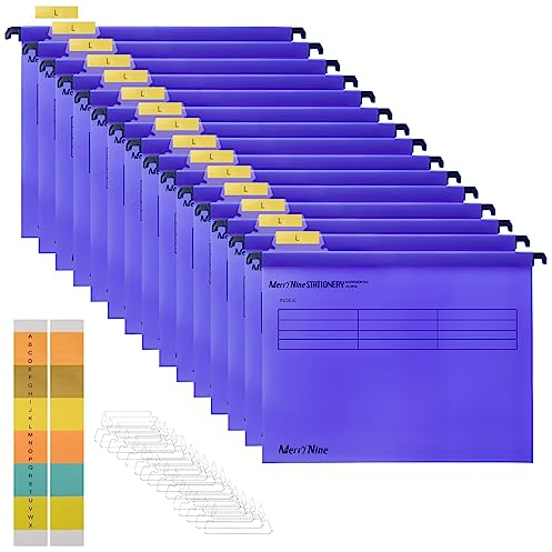 MerryNine A4-Hängemappen,Polypropylen-Aktenschrank, Hängemappen mit Tabs und Karteneinsätzen, für Schule, Zuhause, Arbeit, Büro, Organisation (1, Violett)