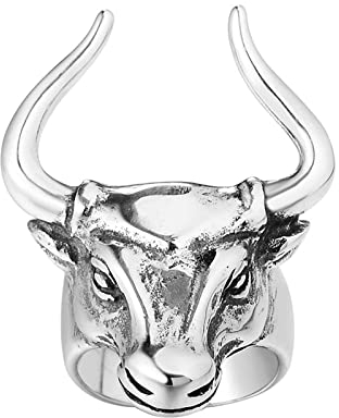 Stfery Herren Siegelring Klein, Finger Ringe Men Schafkopf Verlobungsring XXL zum Valentinstag Silber, 60 (19.1)