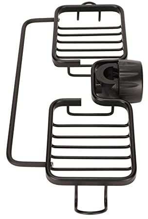 Au-dessus de L'évier Égouttoir à Vaisselle, Étagère de Rangement pour Robinet Aluminium Plastique Deux Récipients avec Porte-serviette pour éponge Chiffon Cuisine Salle de Bain(Le noir)