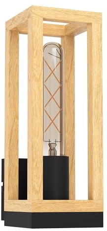 EGLO Wandleuchte innen Nafferton, Wandlampe für Flur und Wohnzimmer | FSCM70HB, Wandbeleuchtung aus Metall in Schwarz und Holz in Natur, Wand-Lampe mit E27 Fassung
