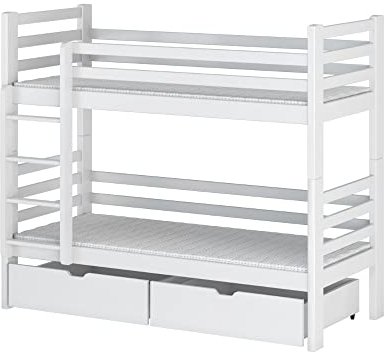 GREKPOL Kinderbett Etagenbett Hochbett Spielbett Stockbett Paul (Weiß Asti 14cm, 80 x 180 cm)
