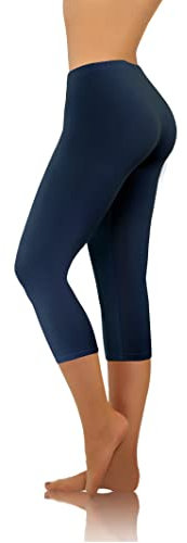 sesto senso Damen Leggings Dunkelblau 3/4 Capri Baumwolle Mädchen Fitnesshose Sporthose Bunte Yoga L Navy Blue