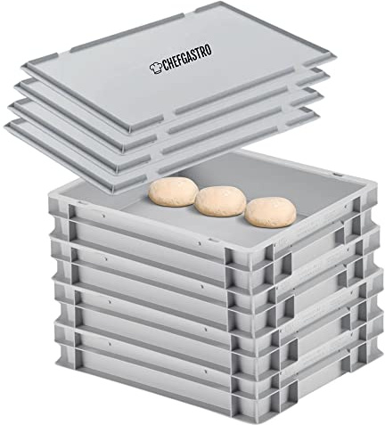 PROREGAL CHEFGASTRO SuperSparSet 4x Pizzaballenbox mit 4x Deckel | HxBxT 8,5x30x40cm | 9 Liter | Teigwanne für Pizzateig, Stapelbare Pizzabox, Gärbox für Sauerteig Brotteig Teig-Gärbox