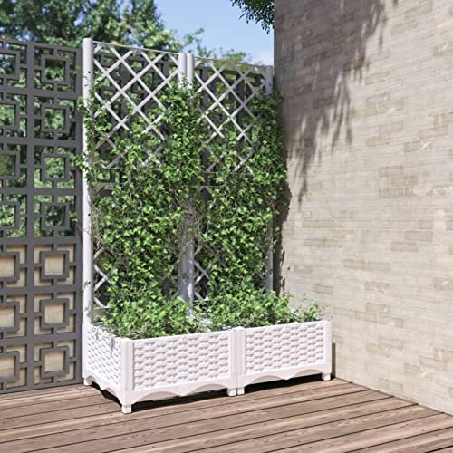 Tidyard Fioriera da Giardino con Graticcio,Fioriera con Traliccio,Fioriera con Spalliera Separè,Fioriera Grigliato da Esterno,Letto Rialzato,Grigliato,Fioriera da Esterno Bianco 80x40x121,5 cm PP