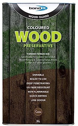 Bond it 5L Universal Coloured Wood Preserver Exterior Wood Protection - 5 litres Colour Wooden Preserving Fungicide (Green)