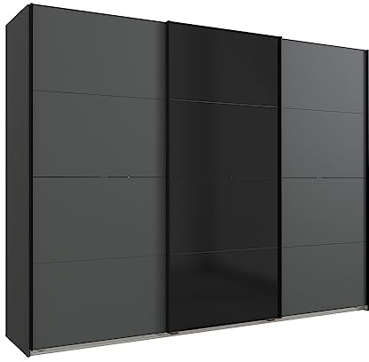 Lomadox Schwebetürenschrank, 3-türig, in Graphit mit schwarz, Kleiderschrank, Schwebetüren, Kleiderstangen, Schlafzimmer, Schlafzimmermöbel, B/H/T ca. 270/208/65 cm