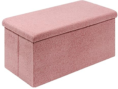 Bonlife Sitzbank mit Stauraum, Faltbare Sitzbank, Samt Fußhocker Truhen Aufbewahrungsbox mit Deckel, Rosa, 80 x 40 x 40 cm
