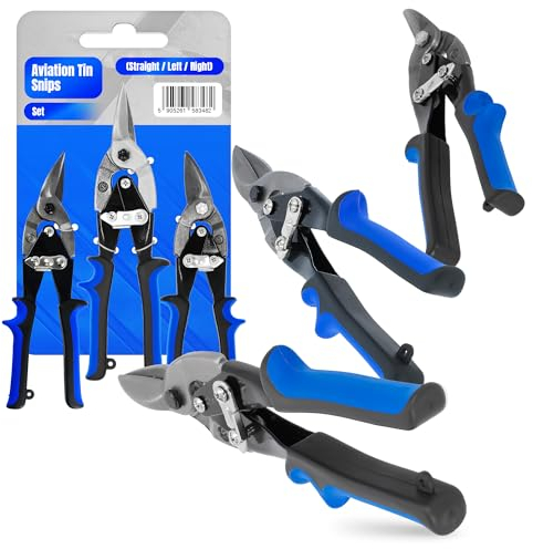 3x Ciseaux à Tôle Ferblantier 10'' Cisaille Métal Gauche Droite Droits Coupe Couvreur Robuste Pliants Poignée Ergonomique Set Universel Précision