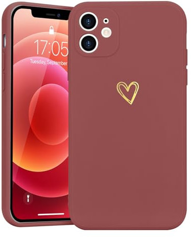 Wirvyuer for iPhone 12 Phone Case with Cute Heart Pattern Soft Shockproof Protective Silicone Case for Women Girls, Red