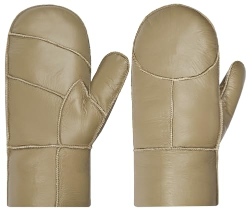 Harssidanzar Damen Fäustlinge,Winter Warme Echtleder Schaffell Shearling Pelz Gefütterte Fäustlinge Handschuhe KL031EU,Khaki, Größe L