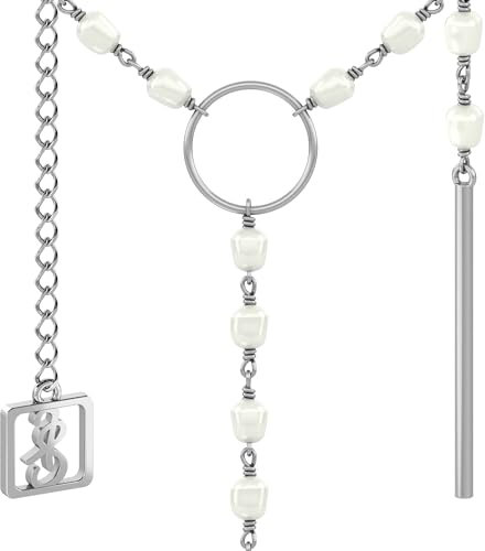 Island Soul Necklace with White Pearls, Halskette Damen Silber 925, Silberkette Damen 925 Mit Anhänger, Choker Kette Damen, Modeschmuck Kette Lang, Frauen Geschenk