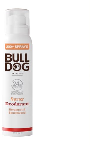 BULLDOG SKINCARE Bergamot & Sandalwood Men's Spray Deodorant, 125ml | With 98% Natural Origin Ingredients, Men's Deodorant, 24-Hour Odour Protection and Cooling Spray Deodorant