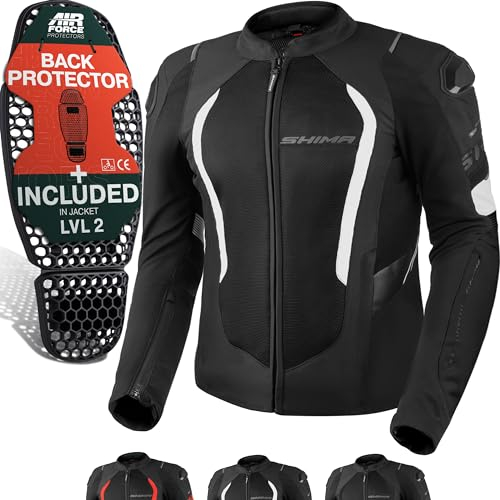 SHIMA MeshPro 2.0 Motorrad Jacke Herren mit Protektoren AirForce Rückenprotektor Motorradjacke Sommer Schulter Protektor Ellbogen Textiljacke Schutzjacken Protektorenjacke Stadt (Männer, Weiß, L)
