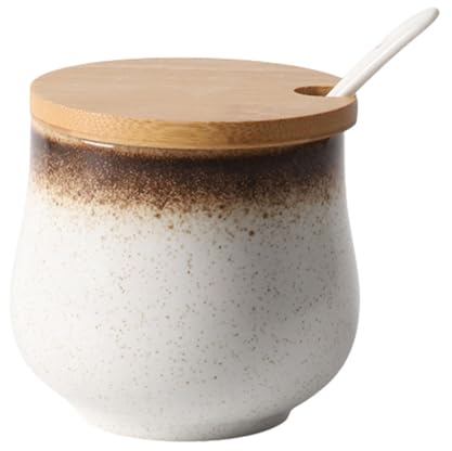 Dowbom Sucrier japonais avec couvercle et cuillère, pot à sucre, pot à sucre, pot à épices (C, 200 ml)