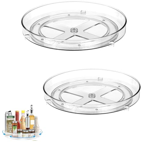 2 Pezzi Organizer Girevole Rotante Lazy Susan 360°Trasparente Piatto Girevole Porta Per Cucina Dispensa Armadietto Bagno Spezie Frutta Snack