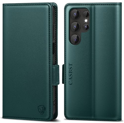 CASBST Handyhülle für Samsung Galaxy S24 Ultra Hülle Premium Leder Schutzhülle Klappbar mit Kartenfach Ständer Magnet Handytasche mit RFID Flip Case Cover Klapphülle für Samsung S24 Ultra Blaugrün