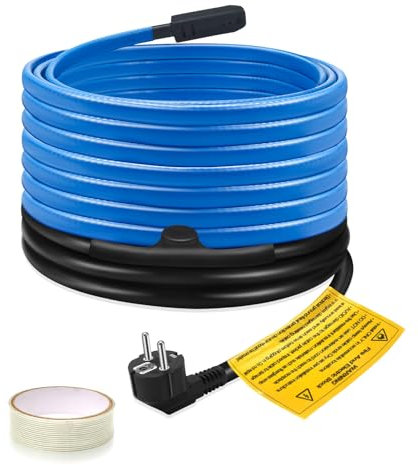 Ci-fotto Cable calefactor antiheladas, cable calefactor autorregulador (7 m, 17 W/M) con termostato integrado para proteger tuberías de agua, tubos de metal y plástico, canalones