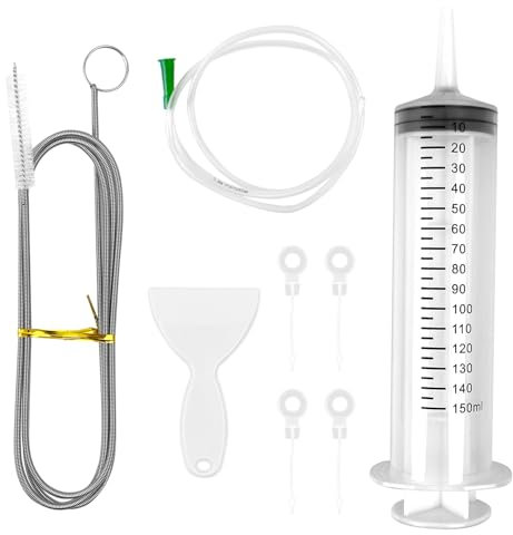 Fridge Drain Hole Cleaning Tool - 8 pcs Reusable Fridge Dredger and Cleaning Set 150 ml Fridge Cleaning Syringe Kit Drain Pipe Cleaning Brush for Refrigerator Cleaning Kitchen Drain Hole Remover