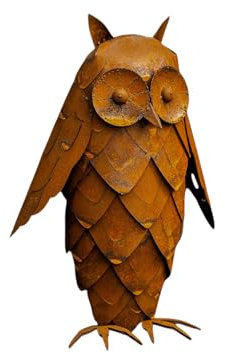 Bornhöft Rost Eule Gartenskulptur, 3D Edelrost Uhu Kautz Skulptur rostige Gartendekoration Gartendeko, Massiv und stabil XXL