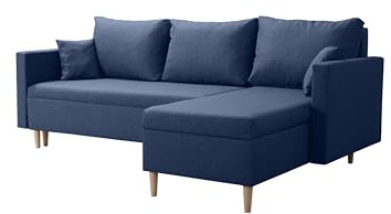DMSM Modernes Schlafsofa Ecksofa Blau SCANDIK L + 2X Bettzeugbehälter