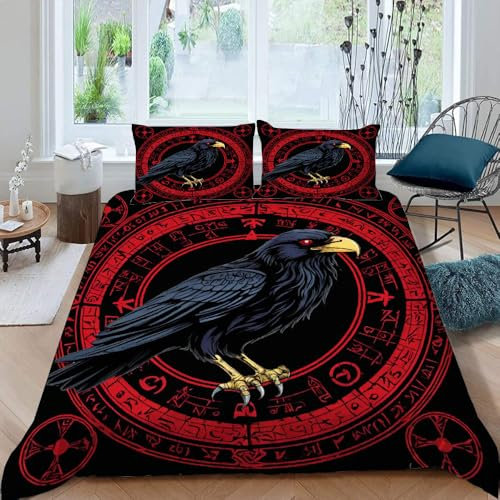 Bettwäsche 135x200cm 3Teilig Wikingerkompass Bettwäsche-Sets Wikinger Odin Rabe Kinder Mikrofaser 3D Motiv Modern Bettdeckenbezug Mit Reißverschluss und 2 Kissenbezug 80x80cm