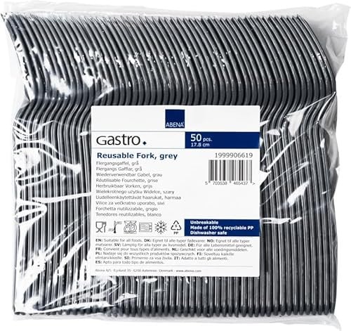 ABENA Gastro Reusable Plastic Forks | 17cm | Pack of 50 | Charcoal Grey | Dishwasher & Microwavable Safe | Heavy Duty | Perfect for Social Events & Parties