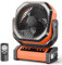 Amacool Camping Fan with Light, 20000mAh Rechargeable Battery Operated Fan, 112H Max Cooling Time, 8 Speeds, Digital Display, Remote Control, 270°Pivot with Hook for Tent Car RV Power Outage (Orange)