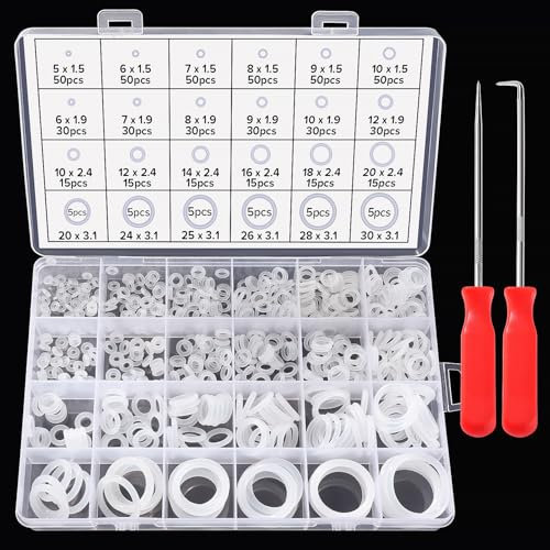 Lyeteung 600 Stücke 24 Größen O Ring Dichtungsringe Set, Silikon Dichtungen Ringe Kit, O Ring Sortiment mit Pick und Haken, für Sanitär Unterlegscheiben Auto Schnellreparatur, Weiß