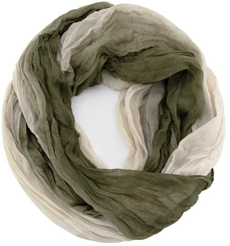 Gloop Damen Schal leichter Loop schal Schlauchschal Tuch mit Farbverlauf Viele Farben (Beige-dunkelgrün)