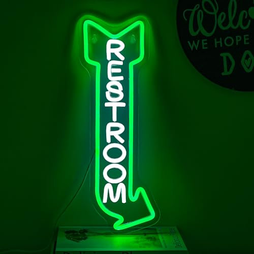 LMSIGNLY Toilette Neon Zeichen für Wand Dekor WC Neon Zeichen Cool White Green Neon Licht Up Zeichen Dekoration für Badezimmer Hotels, Bars, Krankenhäuser, Häuser und andere Orte mit Toiletten