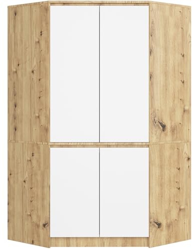 Armoire d'angle AKORD S100 Chêne Artisan 100 cm avec 4 portes et 6 étagères finition blanche 100 x 50 x 180 cm