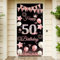 Pancarta de 50 cumpleaños, 50 años, decoración de cumpleaños para mujeres y hombres, 50 cumpleaños, decoración para fiestas de cumpleaños, cartel de bienvenida, 180 x 90 cm (negro, rosa-50)